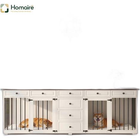 Cage pour chien en mdf métal tissu bois blanc 200 x 60 x 85 cm HOMAIRE (1/5)
