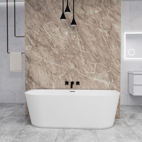 AICA Freistehende Badewanne 150×75cm Oval weiße Acrylwannen, Komplett Set inkl. Wannenträger und Ablauf.