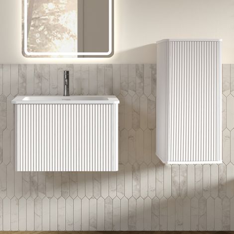 Ensemble de salle de bains comprenant un meuble-lavabo avec vasque murale, meuble sous-vasque de 60 cm de large avec meuble latéral, blanc. (1/5)