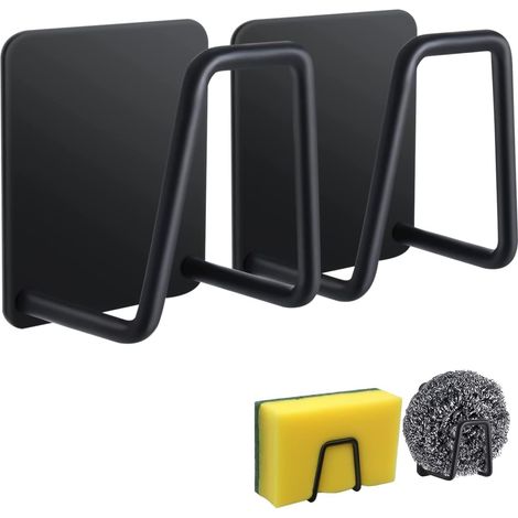 2 Pièces Porte Eponge Evier Cuisine, 304 INOX Auto Adhesif, Support pour Éponge Crochet éponge à Vaisselle Argent évier Cuisine Éponges,Brosser(Noir) Noir/2pcs -'Parent'Noir/2pcs'-