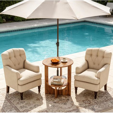 Table d’appoint ronde en MDF marron rustique 50 x 50 x 65 cm OKWISH (1/5)