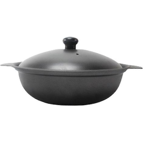 cocotte en fonte robuste avec couvercle, idéale pour la cuisson du poulet en ragoût jaune et du riz.-22X18X4.5CM