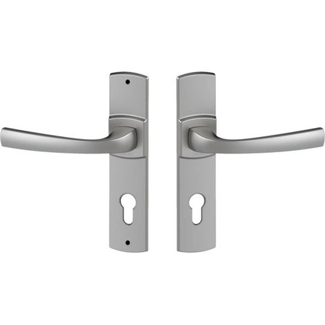 Set de Poignées de Porte sur Petite Plaque en Zamak - Double Béquille sur Plaque Entraxe 165mm - Version Clé I, Porte d'Entrée, Bureau, Garage - Finition Chrome Velours (1/5)
