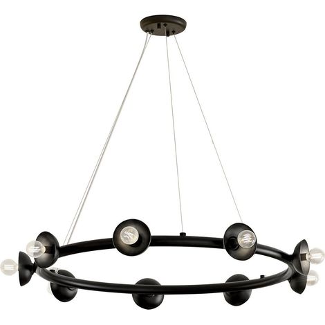 Elstead Kichler Palta Suspension cylindrique contemporaine noire satinée, 9 ampoules E14