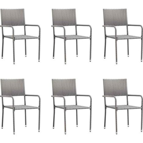 vidaXL Chaise à dîner de jardin empilable lot de 6 gris résine tressée (1/5)
