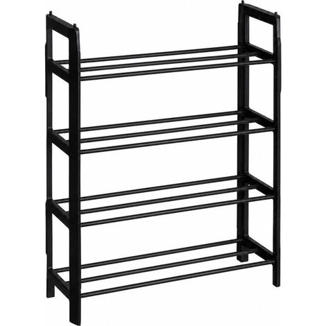 Étagère à Chaussures Empilable 4 Niveaux en Métal & Plastique Noir, Capacité 8 Paires - Longueur 50 x Profondeur 19 x Hauteur 65 cm (1/5)