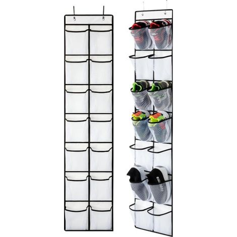 Organisateur de chaussures sur la porte, Organisateur de chaussures suspendu, Porte-chaussures de porte avec 14 poches profondes (blanc-paquet de 2) (1/5)