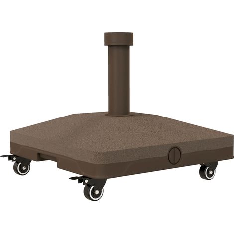 Base per Ombrellone Riempibile 45x45x39 cm fino a 20 kg per Pali da Ø2,2-3,8 cm  con Ruote Marrone