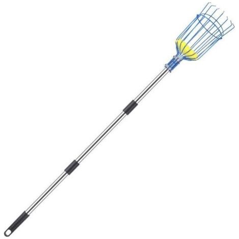 Cueilleur de fruits avec panier et manche télescopique, 4 m, en acier inoxydable, pour oranges et pommes (1/4)