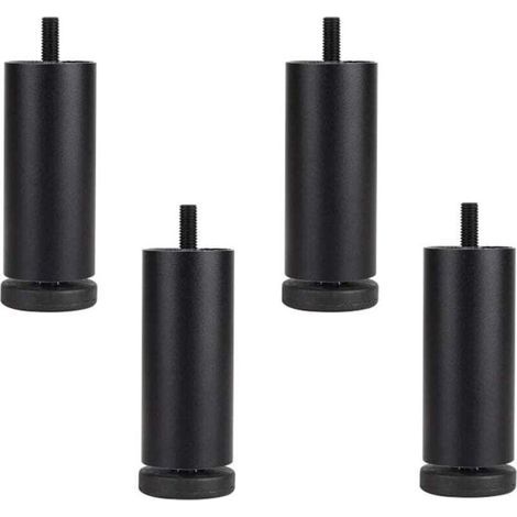 Set of 4 Aluminum Alloy Sofa Legs - Height Adjustable - Replacement Cabinet Legs - M8 Threaded Legs - Black - 15 cm (1/4)