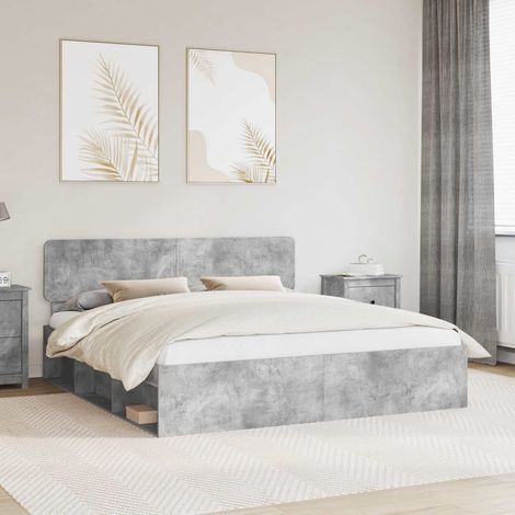 Cadre de lit avec tête de lit-Structure de lit avec panneau de lit Béton 180 x 200 cm Pin massif 386097 (1/5)