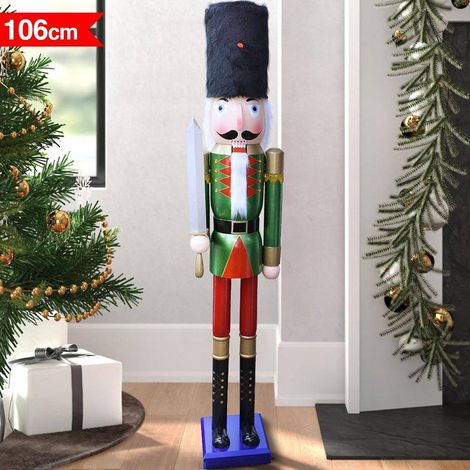 TrAdE Shop Traesio - Soldato Schiaccianoci Di Natale In Legno Altezza 106cm Decorazioni Natalizie - (1/2)