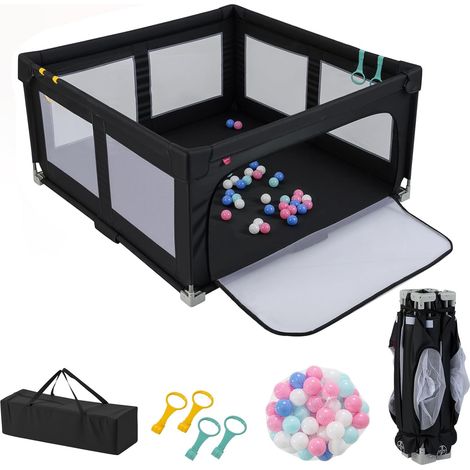 GOPLUS Parc Bebe Pliable 150x150cm, Parc Enfant Modulable avec 50 Balles Océaniques, 4 Poignées, Maille Respirante, Sac de Transport, Centre d'Activités pour 0-3 Ans (1/5)