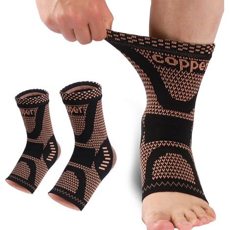 Chevillère En Nylon Infusé De Cuivre - Soutien Compressif Pour Cheville - Pour Activités Sportives Et Rééducation - Taille Unique (1/5)