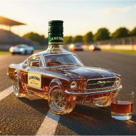 Bouteille à whisky en verre 300 ml – Design inspiré de l'automobile – Pour whisky, bourbon et rhum – 1 carafe élégante