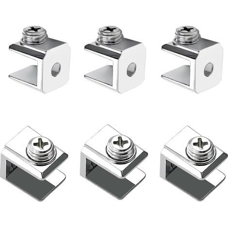 Lot de 16 pinces à verre en alliage de zinc, pinces à miroir réglables, pour étagères en bois ou en verre de 3 à 8 mm d'épaisseur. (1/5)