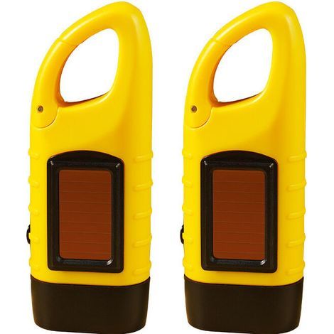 Set of 2 hand-crank flashlights, solar rechargeable LED emergency flashlight, yellow outdoor sports survival flashlight (1/3)