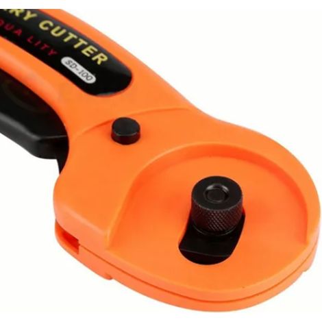 Kit roulette de coupe rotative pour couture tissu avec verrou sécurité poignée ergo, 5 lames acier inox, en ABS orange, manche 16 cm, lame Ø45 mm (1/5)
