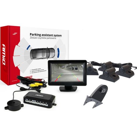 Kit di sensori di parcheggio TFT01 da 4,3" con telecamera HD-502-IR, 4 sensori, nero, per camion (1/5)