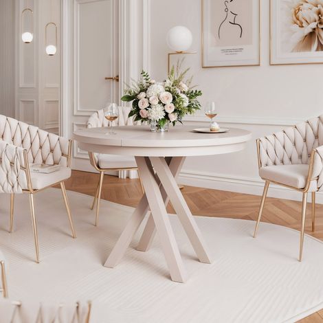 Table à Manger Extensible LORIEN - 2-4 personnes - 100x140x75 cm - Ronde - Cachemire (1/5)