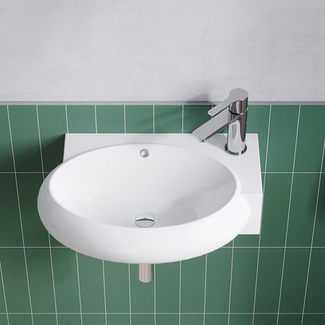 Waschbecken Keramik Weiß Aufsatzwaschbecken für das Badezimmer und Gäste-WC Handwaschbecken 18 - Eckig-oval - 44 x 29 x 13,5 cm