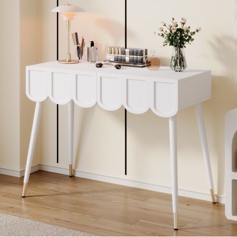 Tocador de MDF y tablero de partículas blanco con 2 cajones y patas metálicas (1/5)