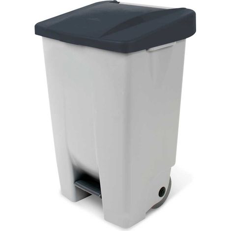 BRB Poubelle à pédale avec roulettes, capacité : 80 l, h x l x p : 740 x 490 x 420 mm, corps gris (gris/noir) (1/3)