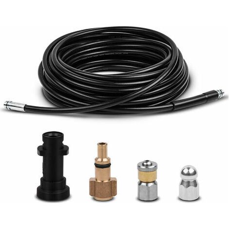 Manguera de limpieza de tuberías de 15 m, kit de limpieza de tuberías de desagüe para hidrolavadora con boquilla de chorro y boquilla de chorro giratoria para las series Kärcher K2-K7 y LAVOR, BLOW (1/5)