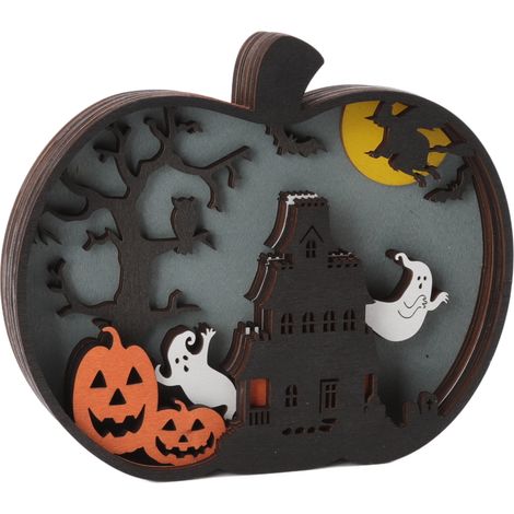 Décoration Halloween Lumineuse - Petite Citrouille en Bois Mignonne pour Bureau Déco Maison (1/5)