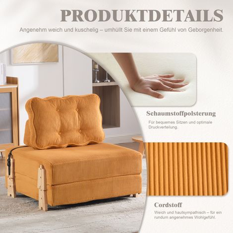 Un fauteuil confortable de style scandinave moderne en velours côtelé – un canapé-lit pliant un canapé une place pliable avec pieds en bois, idéal pour les petits appartements et les chambres (velour (1/5)