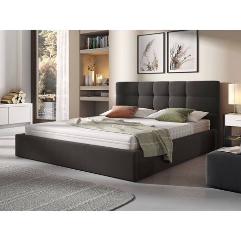 Bestmobilier – Lit coffre 180x200 cm en tissu gris anthracite – Sommier à lattes inclus – Coffre de rangement – Design contemporain (1/4)