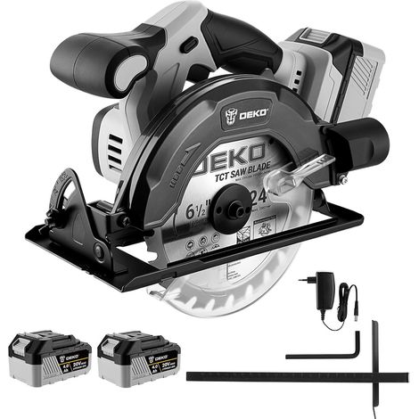 Scie Circulaire Sans Fil: Scie Circulaires 4500 RPM avec 2x4000 mAh Batteries, 55mm à 90° / 33mm à 45°, Base en Acier avec Éclairage LED - Scie Plongeante pour Bois et Tubes (1/5)