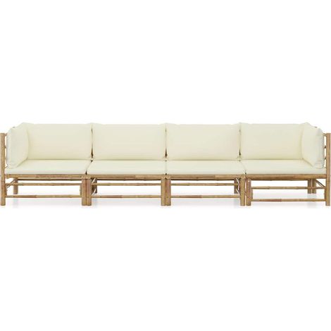 Maison Exclusive - Set Divani da Giardino 4 pz con Cuscini Bianco Crema in Bambù (1/5)
