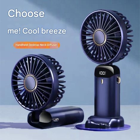 Ventilatore portatile, ricaricabile tramite USB, con 5 velocità del vento (blu scuro) (1/4)