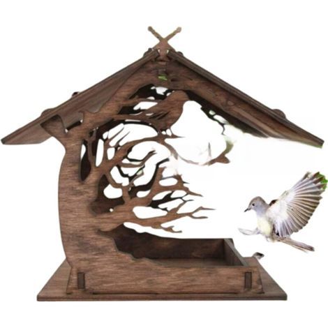 Mangeoire à oiseaux extérieure en bois, nichoir, mangeoire à oiseaux, mangeoire à oiseaux suspendue extérieure étanche, adaptée aux oiseaux sauvages, peut être suspendue à l'extérieur, décoration de j (1/5)