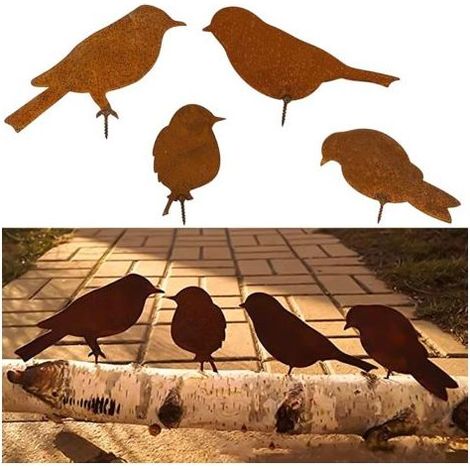 Oiseaux Rouillés avec Vis Oiseaux Jardin Silhouette Décoration Déco Métal Rouillé Jardin Yard Art Metal Birds Ornements de Oiseaux Patio Yard Paysage 4PCS