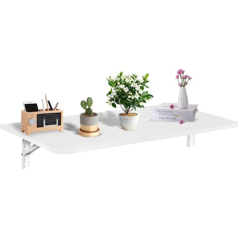 Table de chevet murale, design gain de place, support robuste, BLANC, 80x40cm (1/2)