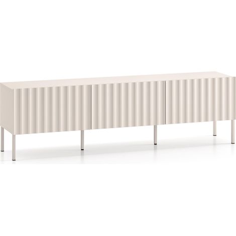 Meuble TV Façade Rainurée Armoire De Télévision 3 Étagères 170 cm Debout sur Pieds Beige Clair (1/5)