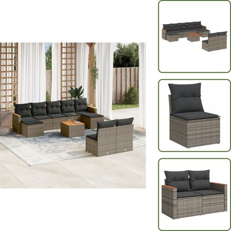 Poltrone da giardino - vidaXL Set Divano da Giardino 10 pz con Cuscini Grigio in Polyrattan - Tavolo da giardino