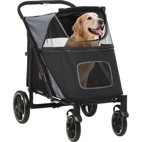 PawHut cochecito para perros plegable carrito para mascotas con ventanas de malla correas de seguridad bolsillos de almacenamiento 112x65x100 cm (1/5)