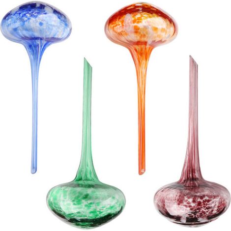 Lot de 4 Arroseurs Automatiques Champignons en Verre Soufflé Coloré Système d'Irrigation Lent pour Plantes Intérieures et Extérieures (1/5)