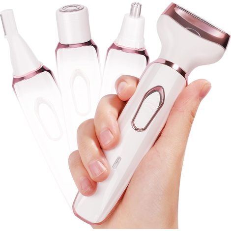 4-in-1 Multifunktions-Elektrorasierer für Damen, schmerzfreier Nass-/Trockentrimmer für Bikinizone, Gesicht, Nase, Beine, Achseln, tragbar, wiederaufladbar, Pink (1/5)
