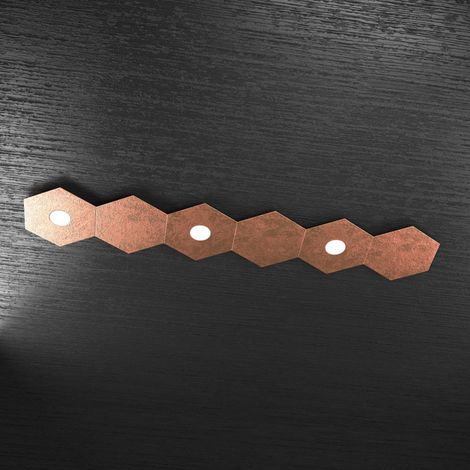 Plafoniera Moderna 6 Moduli Hexagon Metallo Foglia Rame 3 Luci Led 12X3W (1/5)
