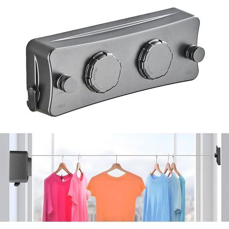Retractable Clothesline, Wall-Mounted Retractable Clothesline with 2 x 5M Stainless Steel Lines, Adjustable Extendable Clothesline for Indoor and Outdoor Use (1/5)