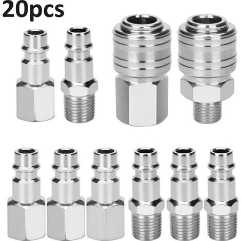 20 Pièces Raccord de Compresseur 1/4"BSP,OUYLAF, Raccord Rapide Air Comprimé Raccords pour Tuyau Compresseur Embout Pneumatique