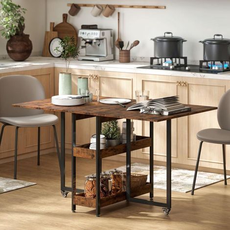 Esstisch Klappbar Küchentisch für 2-4 Personen mit 2 Offenen Ablagen, Mobiler Esszimmertisch Klapptisch für Kleine Räume, Esszimmer, Küche 133,4 x 80 x 75 cm Rustikal-Braun (1/5)