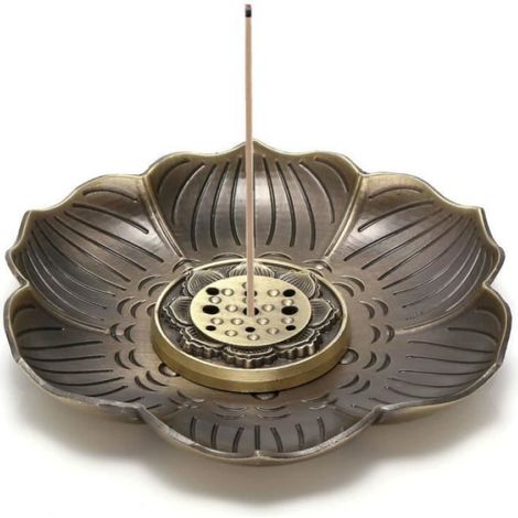 Brûleur d'encens - Vintage - Fleur de Lotus - 95 mm - Alliage - Décoration Bouddhiste (1/4)