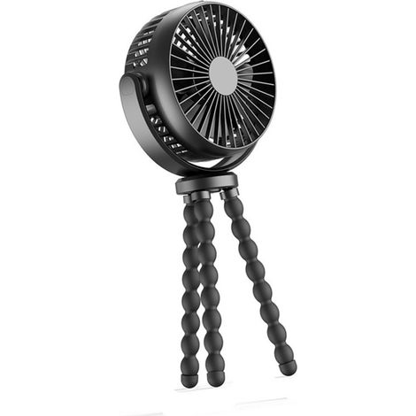Ventilateur rechargeable pour poussette, rotatif, portable, avec trépied flexible et 3 vitesses, fixation par pince, pour siège auto et voyages, noir (1/5)