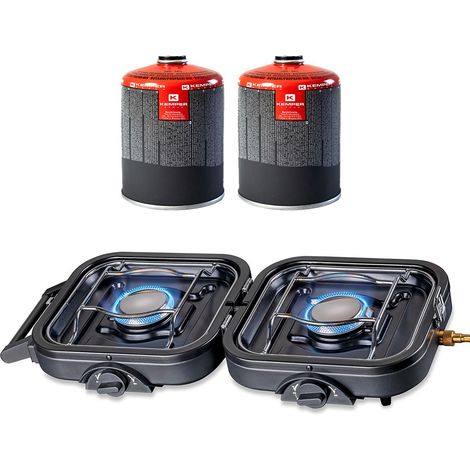 Réchaud gaz 2 feux 4600W pliable + 2 Cartouches de gaz KEMPER (1/5)