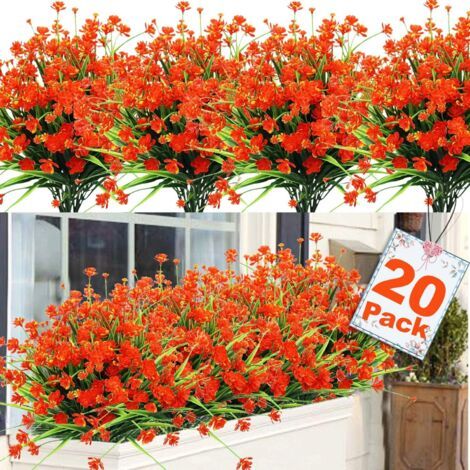 20 Paquets de Fleurs d'Automne Artificielles, Résistantes aux UV, Décoration de Jardin, Orange (1/4)
